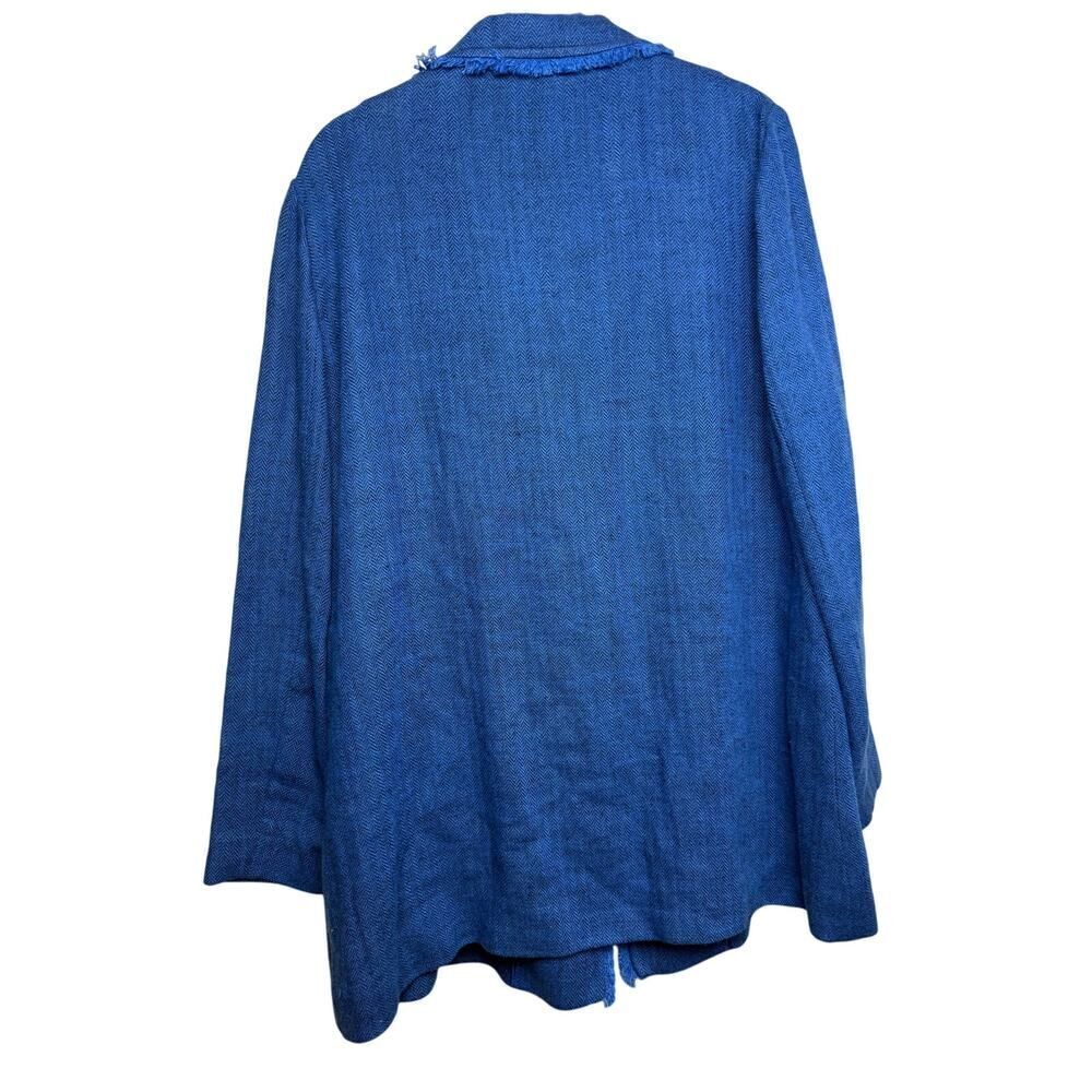 Luisa Spagnoli Blue Frayed Edge Linen Jacket Women's Sz. L - Picture 7 of 7